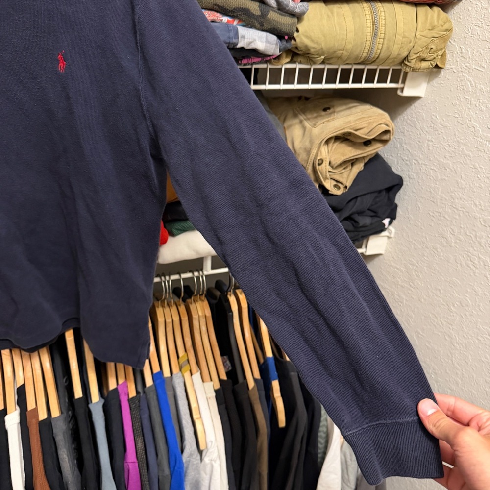 Polo Ralph Lauren Quarter Zip Boys XL Navy Blue Pullover Sweater Ribbed Cotton - Picture 5 of 9